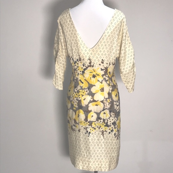 Meadow Rue Anthropologie Cream & Yellow Floral Sheath Midi Dress Size 2 - Picture 8 of 8